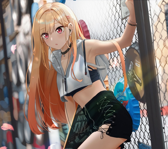 4K Kitagawa Marin with a skateboard