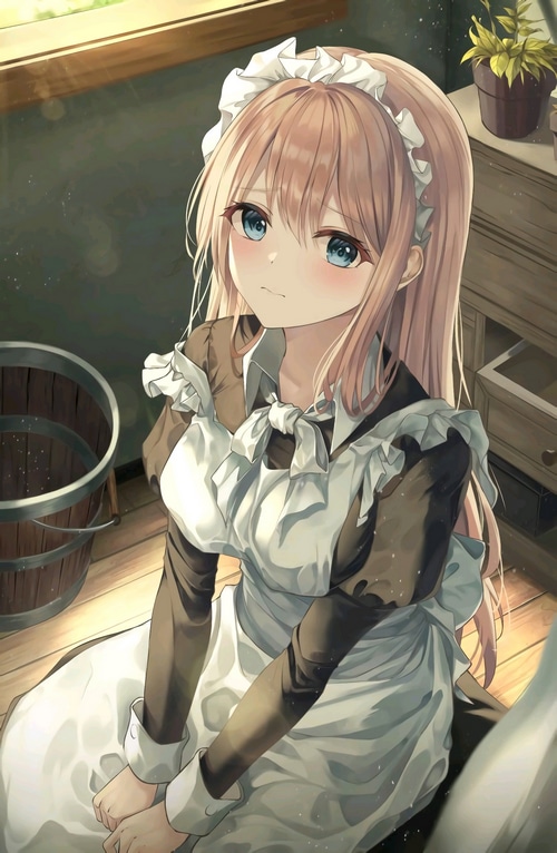Anime girl in maid outfit with blue eyes