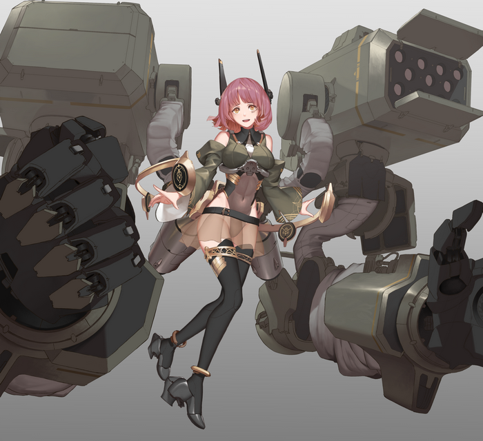 Mecha girl with pink hair and large mecha units