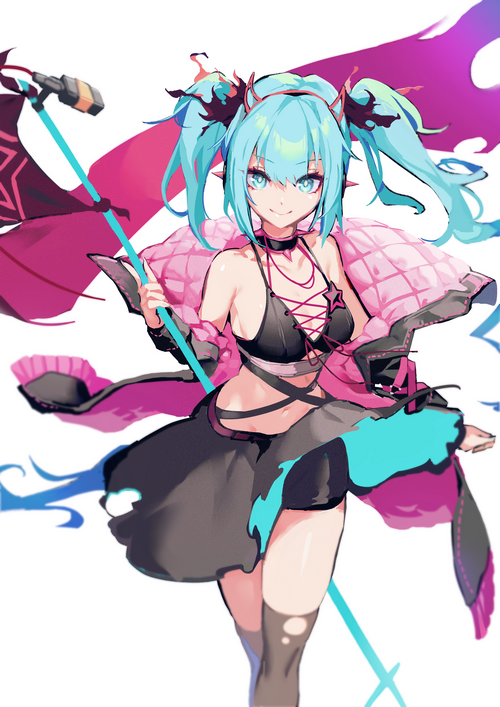 Hatsune Miku with blue twintails and pink accents