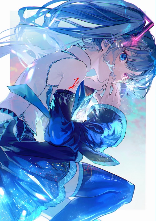 4K Hatsune Miku with blue hair and thigh-highs