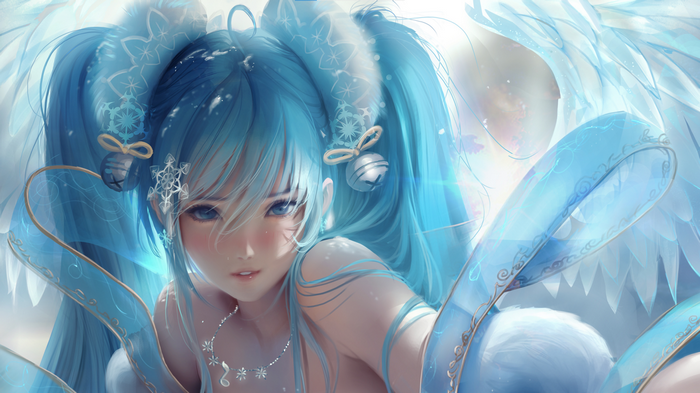 Hatsune Miku with blue hair and snowflake accessories