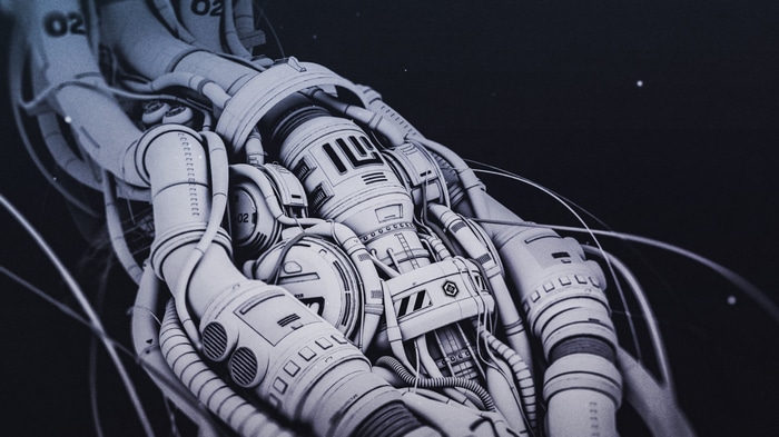 Abstract 4K technology with alien-like machinery