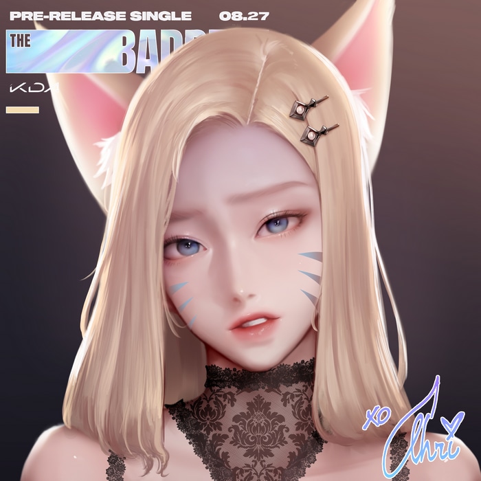 4K KDA Ahri with blonde hair and cat ears