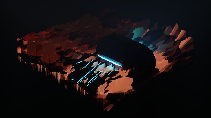 Abstract 3D render with alien-like object and glowing lights