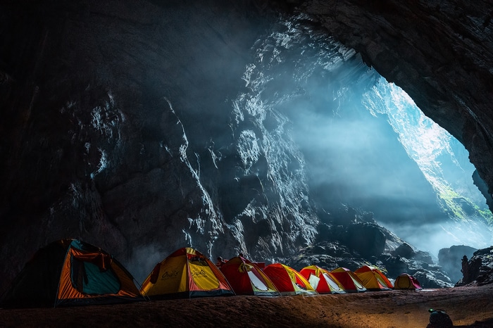 Tents inside Hang Son Doong cave in Vietnam