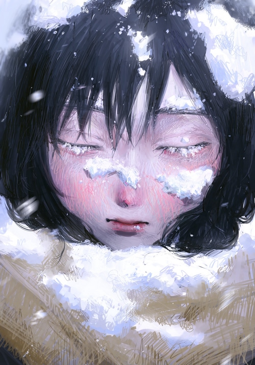 Girl with snow on her face