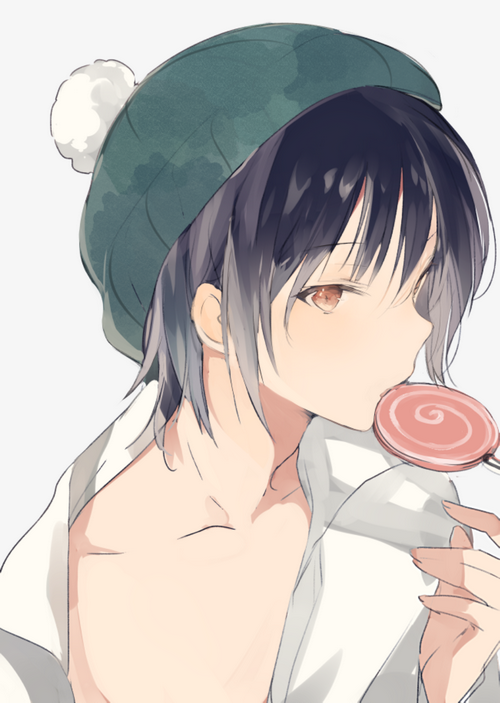 Anime boy with lollipop and beanie