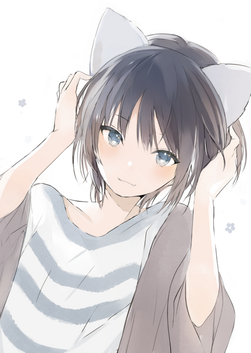 Anime girl with cat ears touching her ears