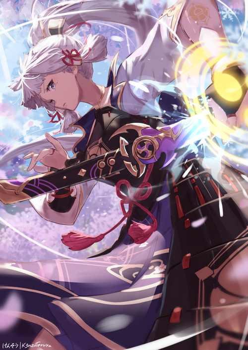Kamisato Ayaka from Genshin Impact in battle