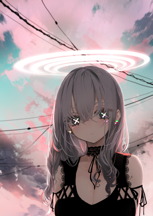 Anime girl with gray hair and unusual pupils