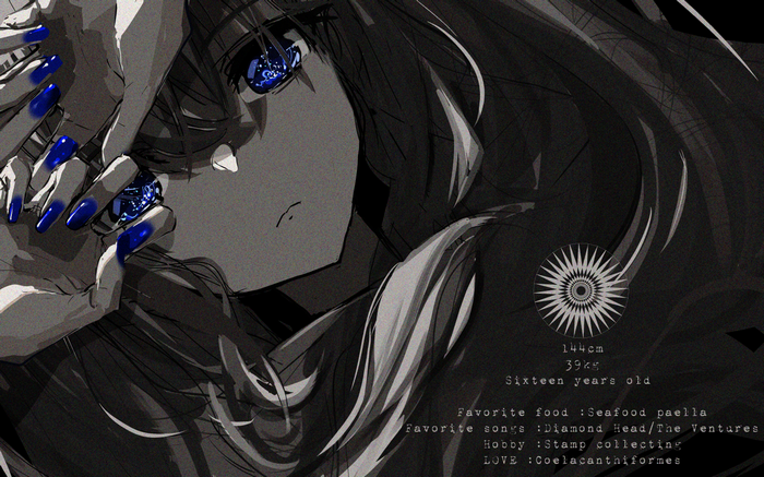 Anime girl with blue eyes and nails