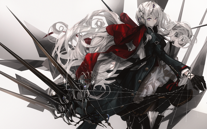 Anime girl with white hair and red scarf