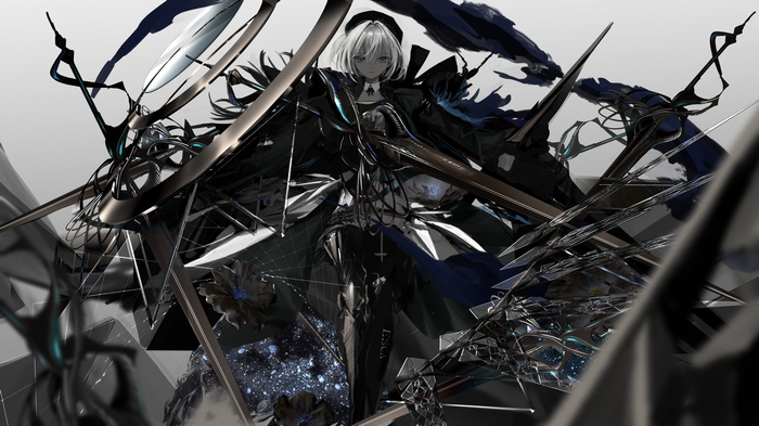 Anime girl with swords and dark armor