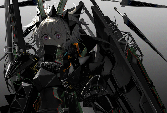 Anime girl with cybernetic armor and swords