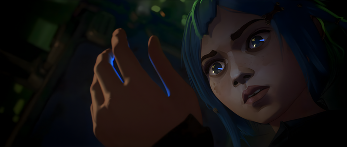 Jinx from Arcane with glowing hand