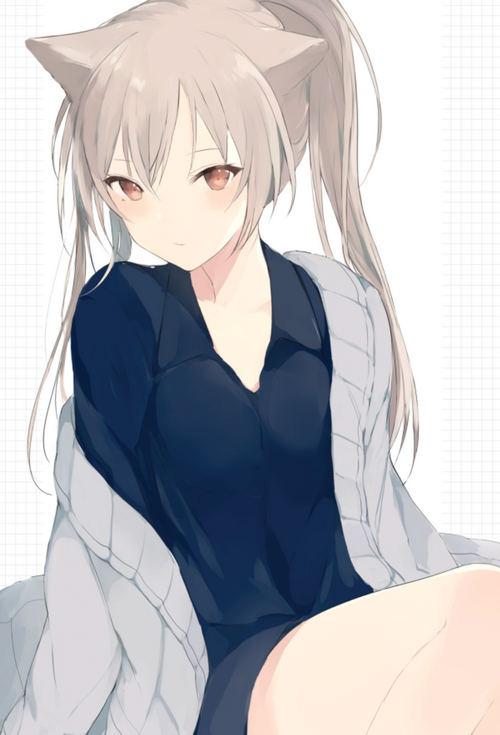 Artwork of a cat girl with light brown hair