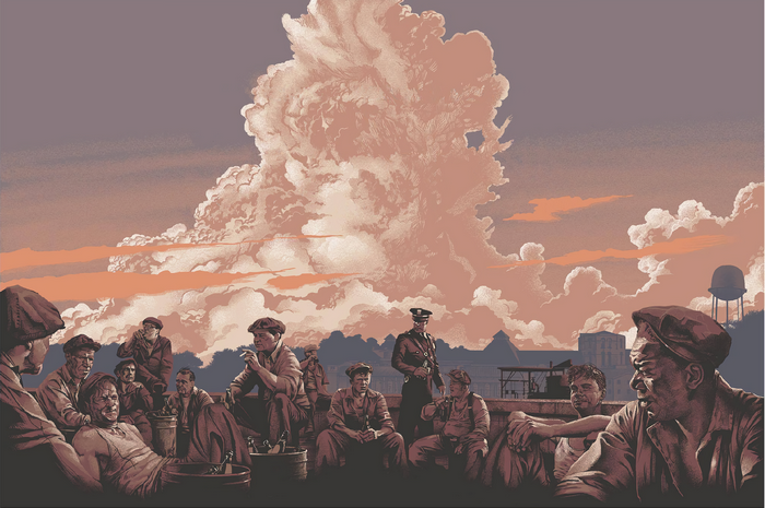 The Shawshank Redemption painting with prisoners on rooftops
