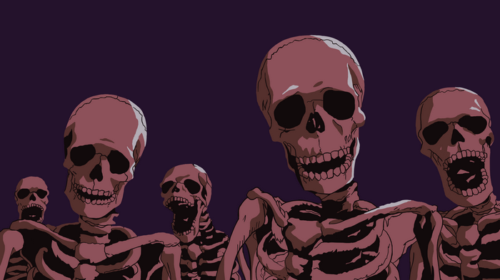 Berserk skeletons against a dark purple background
