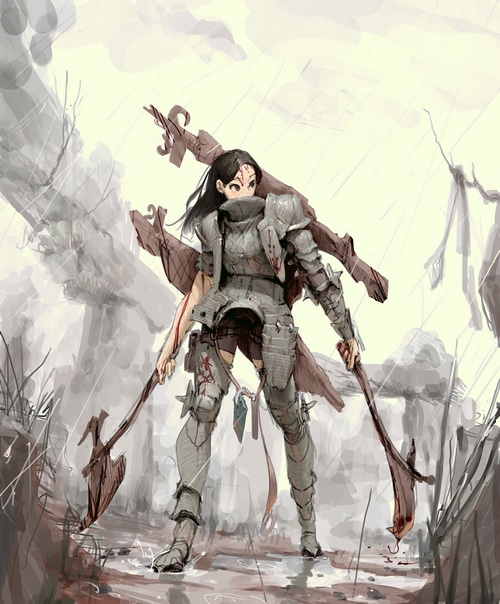 Fantasy girl warrior with axes