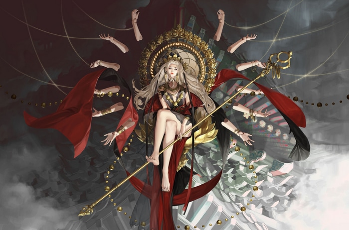 Fantasy art of a woman with many arms