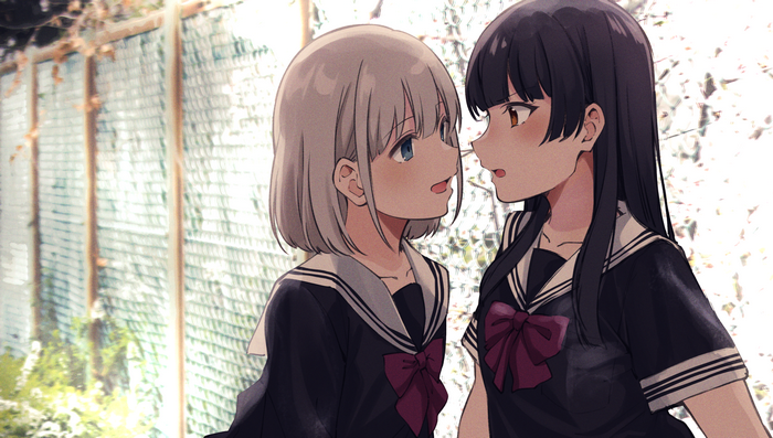 Serizawa Asahi and Mayuzumi Fuyuko in school uniforms