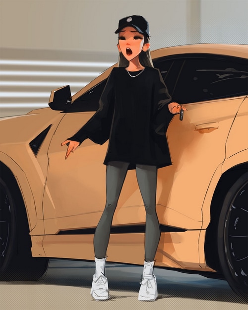 Sam Yang girl with a car