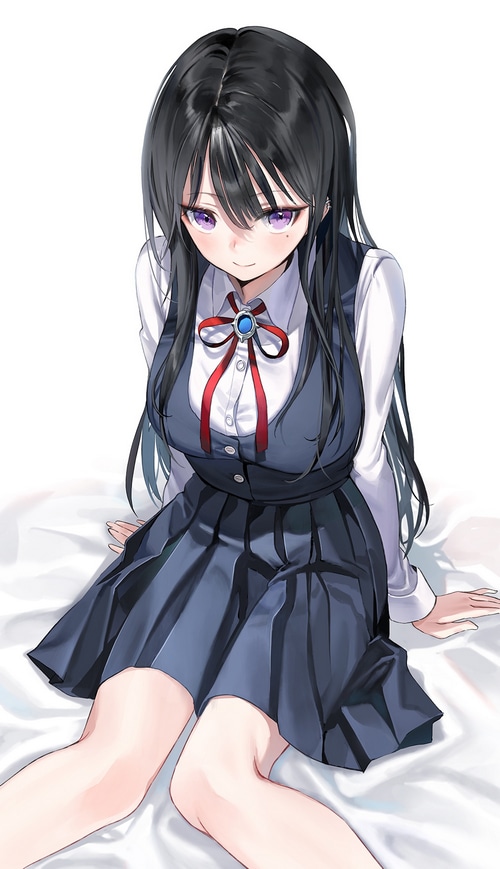 Schoolgirl with purple eyes in uniform