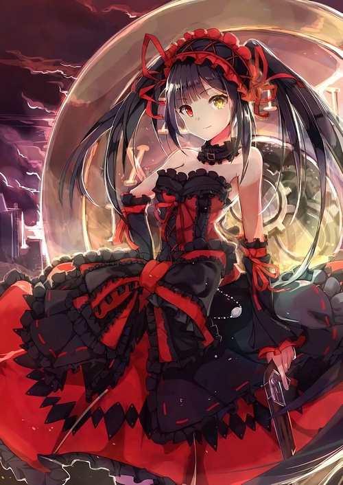 Kurumi Tokisaki with a gun in a gothic lolita dress