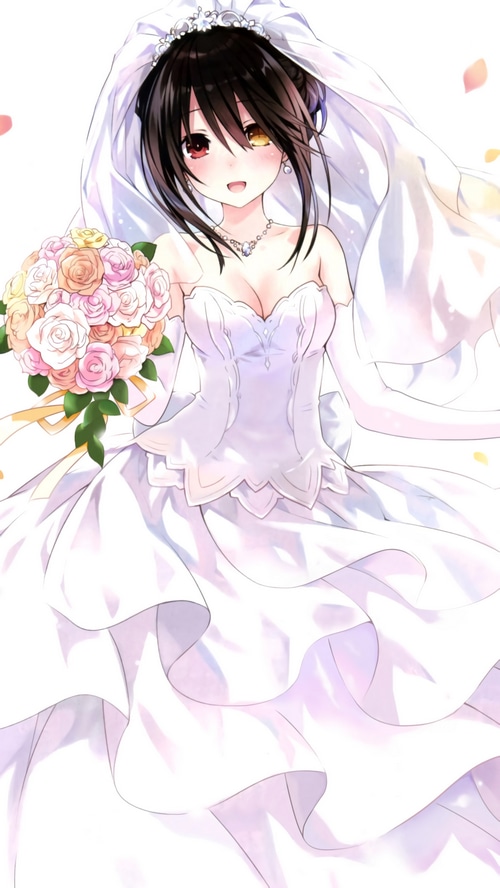 4K Tokisaki Kurumi in a wedding dress with flowers
