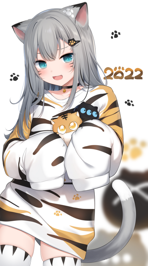 Amashiro Natsuki cat girl holding plushies with 2022 text