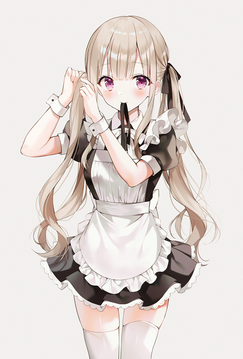 Maid girl with twintails and purple eyes