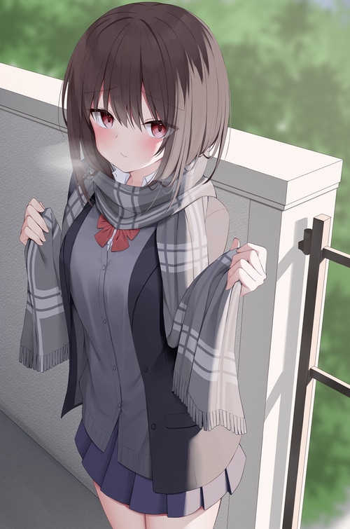 Anime girl with red eyes and scarf