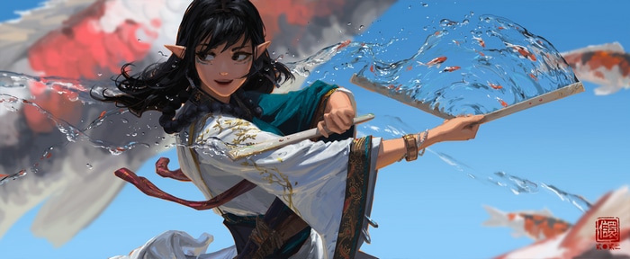 Fantasy girl with pointy ears and koi fish