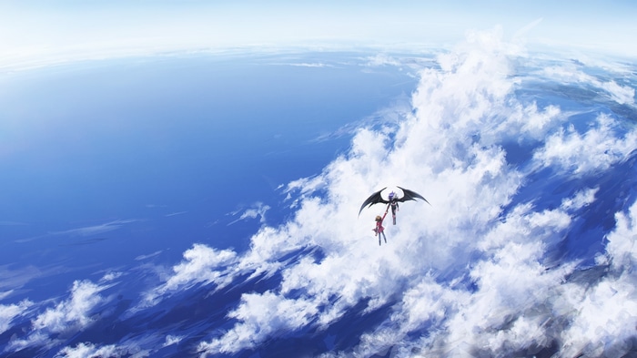 Judai Yuki and Yubel flying through clouds in Yu-Gi-Oh! GX
