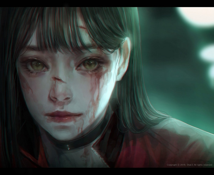 Woman with blood on her face
