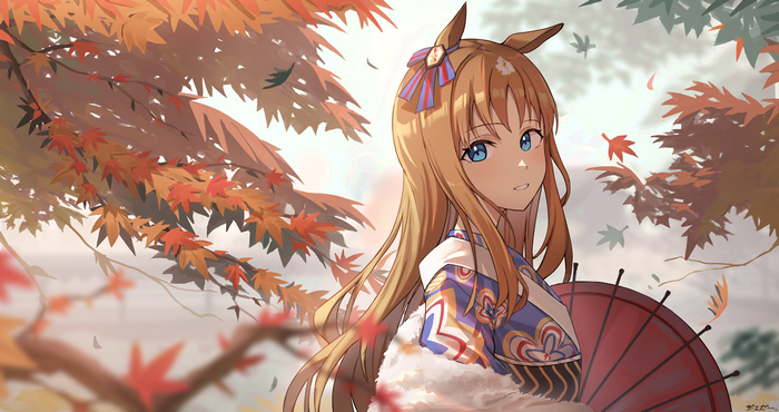 Uma Musume Pretty Derby girl in kimono with umbrella
