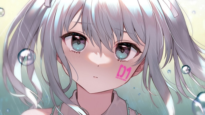 Hatsune Miku crying in the rain