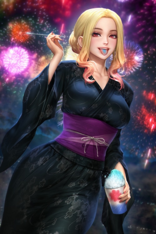 Kitagawa Marin in Kimono with Fireworks