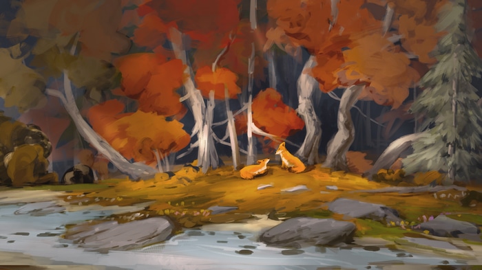 4K nature scene with foxes in a fall forest