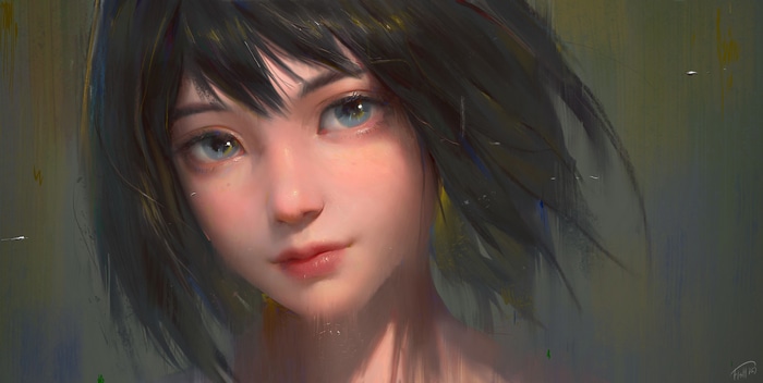4K painting of a woman with shoulder-length hair