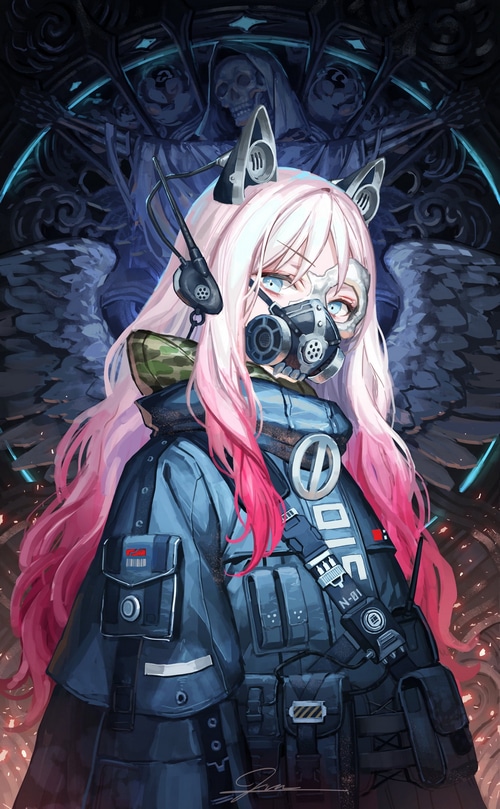Mai Okuma in Cyberpunk Gear with Gas Mask