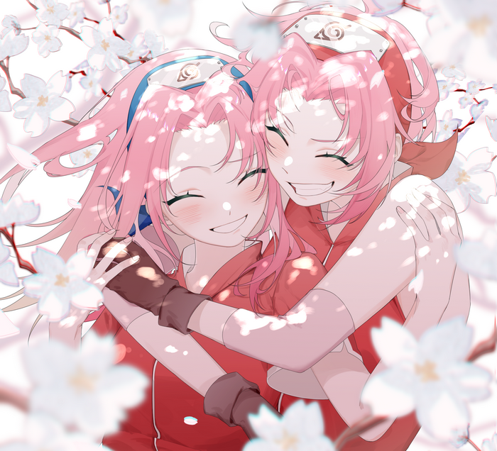 Naruto Sakura Haruno hugging herself