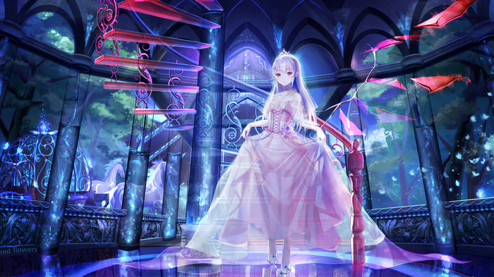 Girl in a pink dress in a fantasy castle