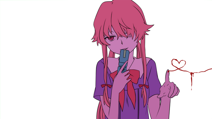 Gasai Yuno from Mirai Nikki with a flip phone and blood