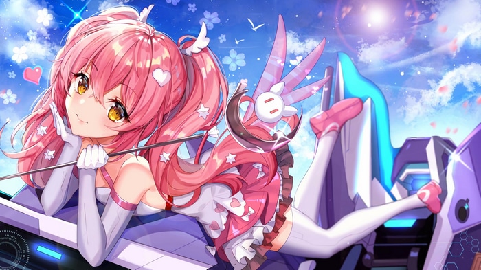 Anime girl with pink hair and yellow eyes in Final Gear