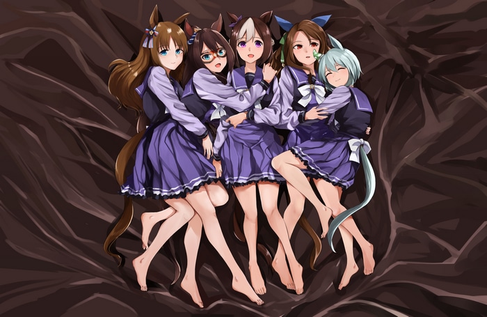 Uma Musume Pretty Derby girls in purple school uniforms