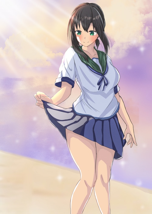 Fubuki from Kantai Collection lifting her skirt