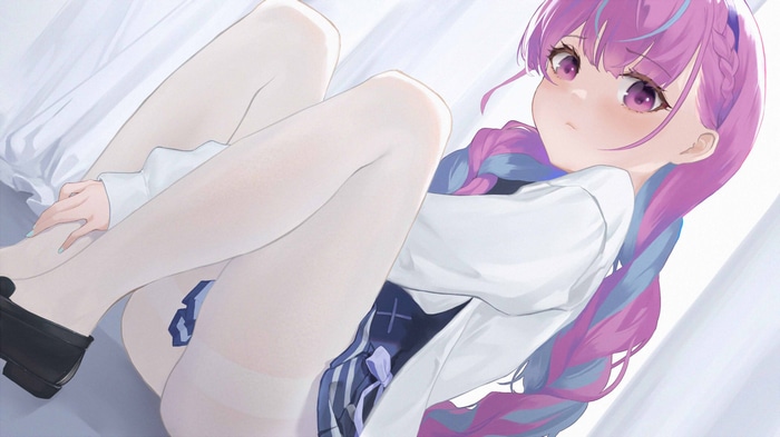 Minato Aqua wearing white pantyhose