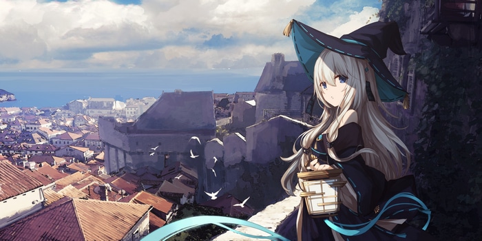 4K Witch Hat Girl Overlooking Cityscape